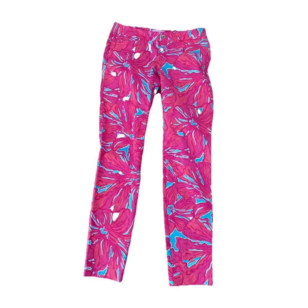 Lilly Pulitzer Size 0 Floral Print Stretch Ankle Pants Colorful